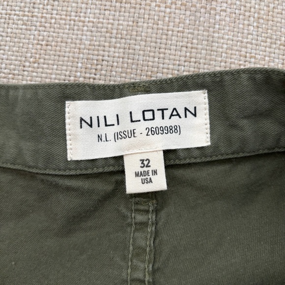 NILI LOTAN Men's Carpenter Barrel Leg Cotton Pants in Olive Green - Size 32 - Picture 3 of 7
